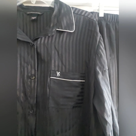 Victoria's Secret Y2K Black Satin Pajamas set Pink Trim embroidery Large - Picture 7 of 11